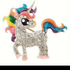 Colorful Rhinestone Unicorn Brooch